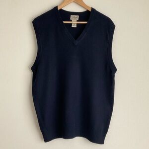 LL Bean Luxury Soft Lambs Wool Vest Sweater Mens Navy Blue Preppy Old Money